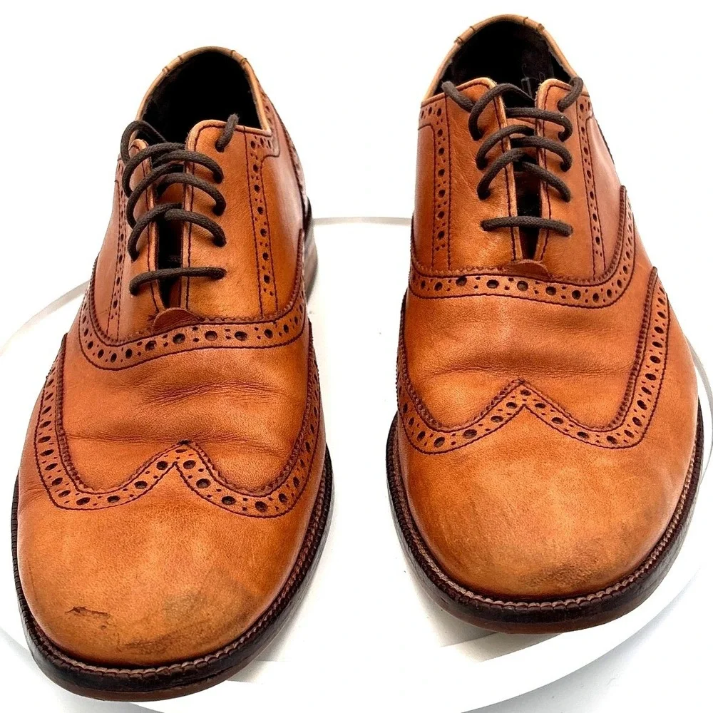 Cole Haan Cambridge Wingtip Oxford Mens 9 M British Tan Leather Shoes C12210